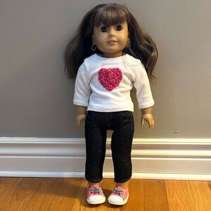 Heart Sweater American Girl Doll with Black Pants